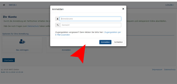 Schritt3: Anmelden oder neues Passwort holen