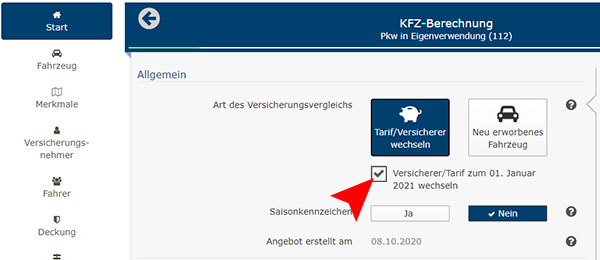 Tarifwechsel anklicken